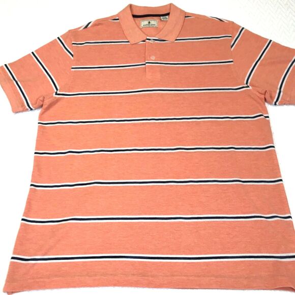 Southern Pines Mens Size XL Polo Shirt Pique Knit Short Sleeve Orange Stripe - Picture 2 of 8